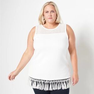 Jason Wu Sleeveless Sweater tunic with fringes, white, size L